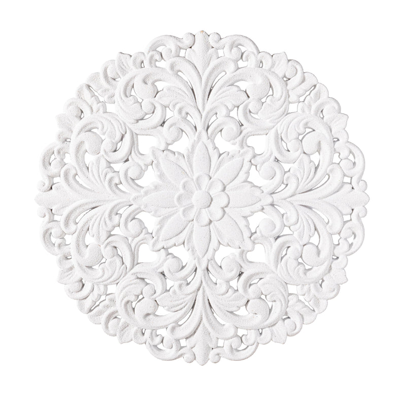 Blue Coastal Indoor Wall Decor, Wood, White Patterned Round Wall Art, Asst of 2