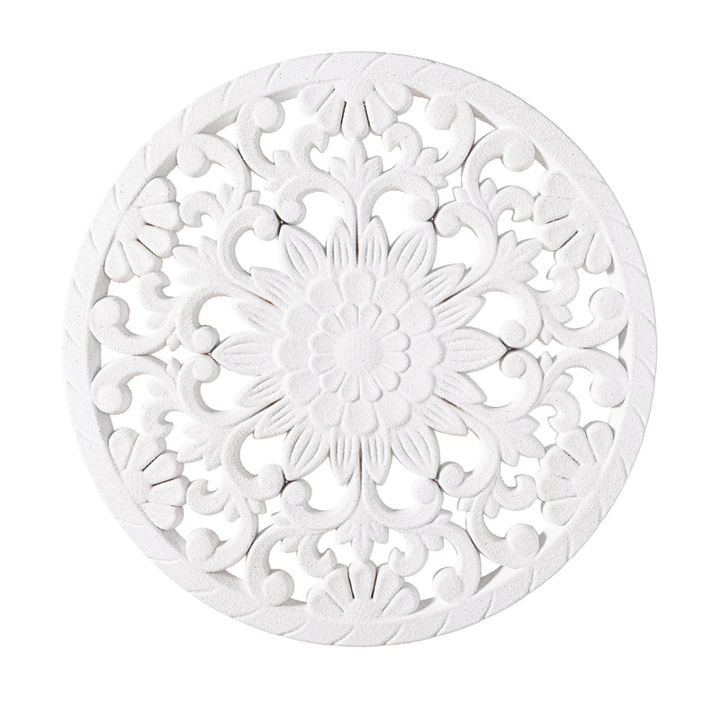 Blue Coastal Indoor Wall Decor, Wood, White Patterned Round Wall Art, Asst of 2