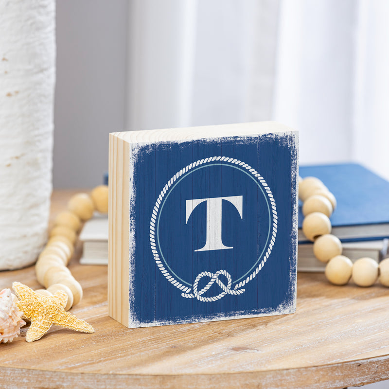 Coastal Wooden Plock Monogram Nautical 6" T T