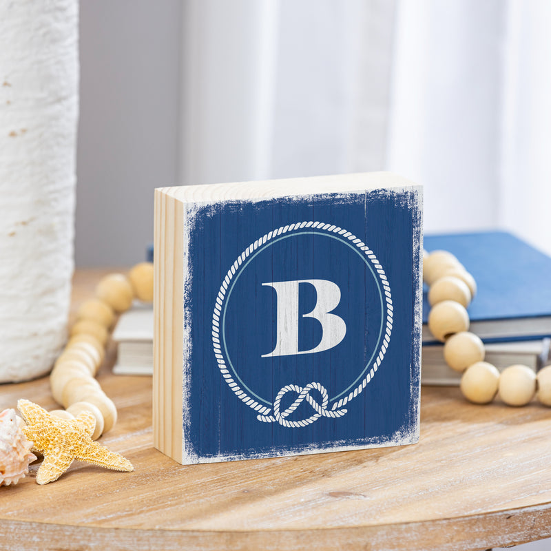 Coastal Wooden Plock Monogram Nautical 6" B B