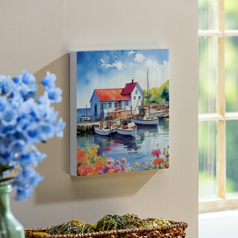 Coastal Wooden Wall Art Dock 12x12"