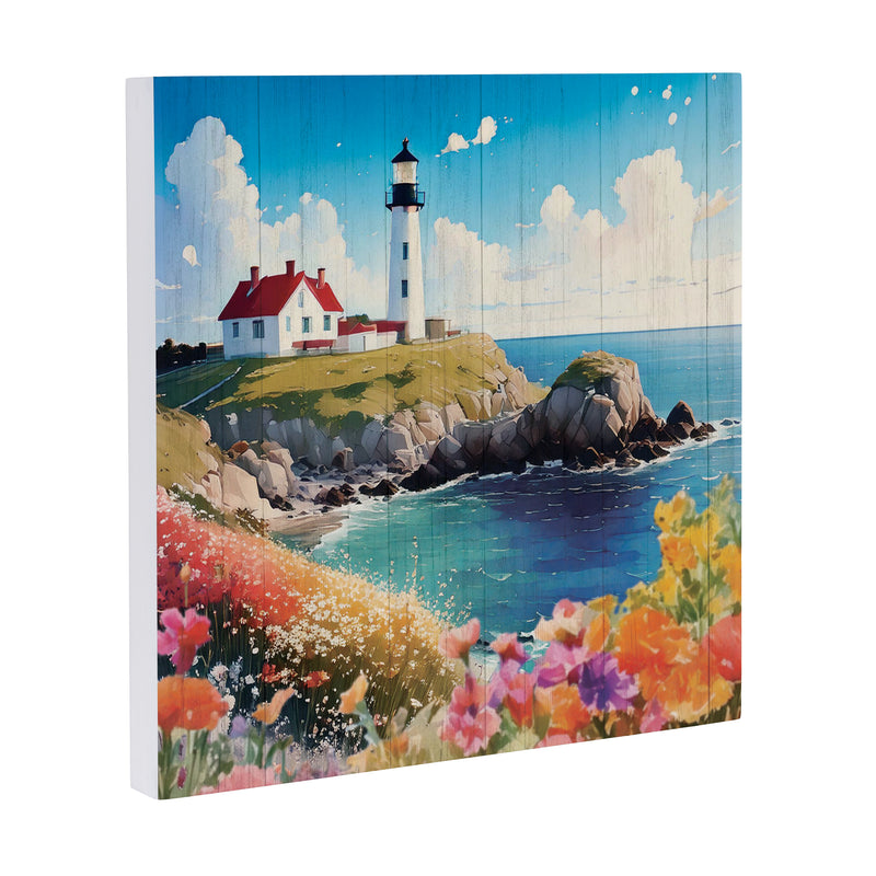 Coastal Wooden Wall Art Lighthouse 12x12"