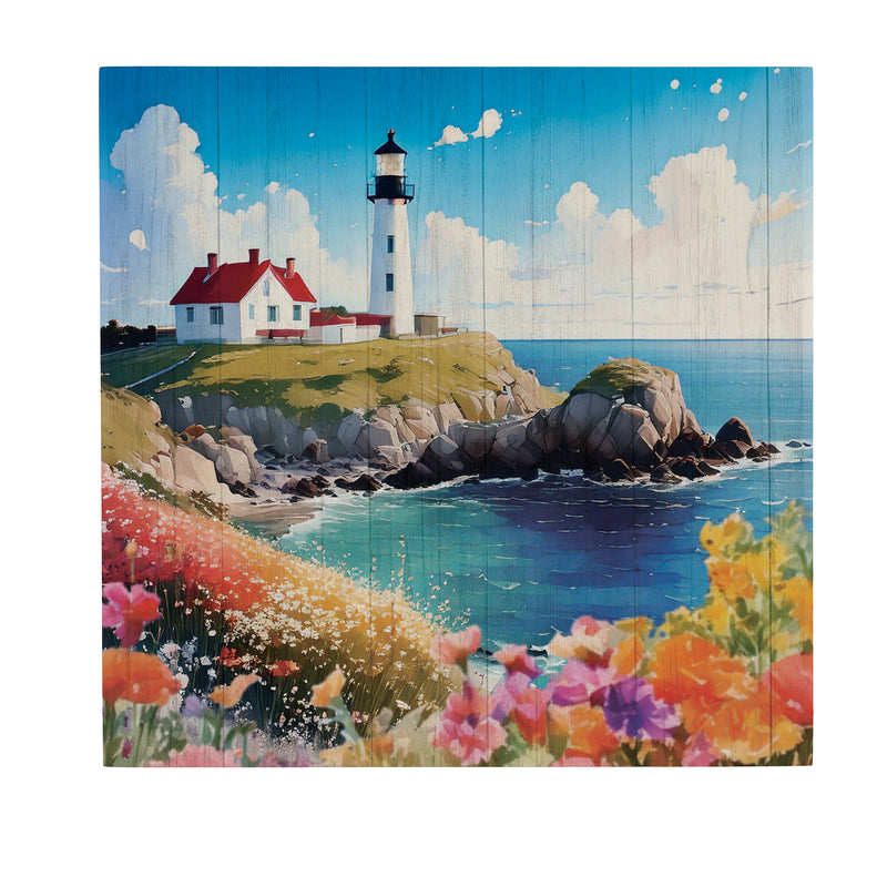 Coastal Wooden Wall Art Lighthouse 12x12"