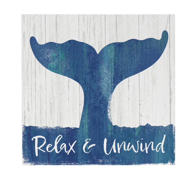 Coastal Wooden Wall Art Relax Whale 12x12"