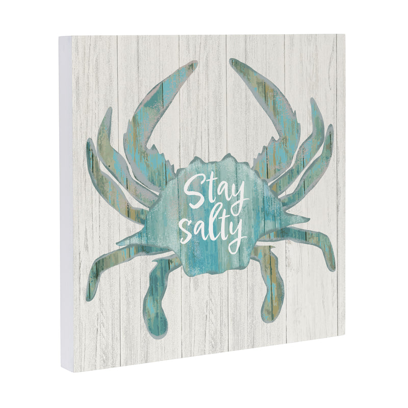 Coastal Wooden Wall Art Salty Crab 12x12"