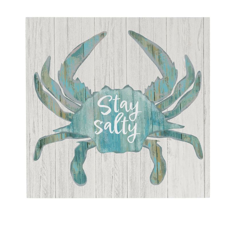 Coastal Wooden Wall Art Salty Crab 12x12"
