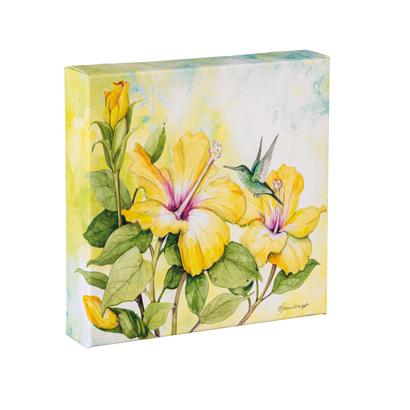 Pollinator Garden Indoor Wall Decor, Textile, Floral Canvas, 8" L x 8" H, Asst of 4