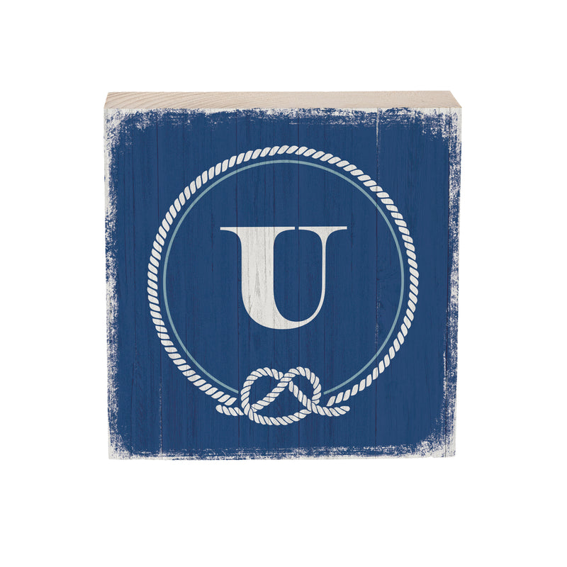 Coastal Wooden Plock Monogram Nautical 6" U U