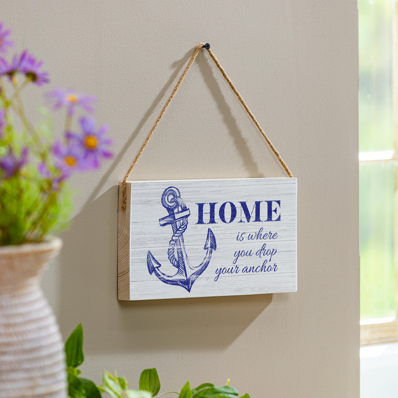 Coastal Wooden Sign Home Anchor 11x6"