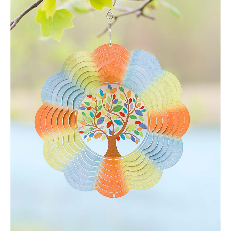 Evergreen Wind,Tree of Life Optical Illusion Hanging Metal Spinner,10x0.25x13 Inches