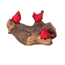 Memorial Garden Statue, Solar Cardinal Family On Wooden Log, 5"H