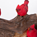 Memorial Garden Statue, Solar Cardinal Family On Wooden Log, 5"H