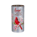 Memorial LED Table Decor Glass Lasercut Cardinal "Love Lives Forever, 8"H