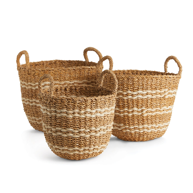 Napa Home Garden, SEAGRASS & JUTE RND BASKETS W/HNDL ,SET OF 3,n2db05