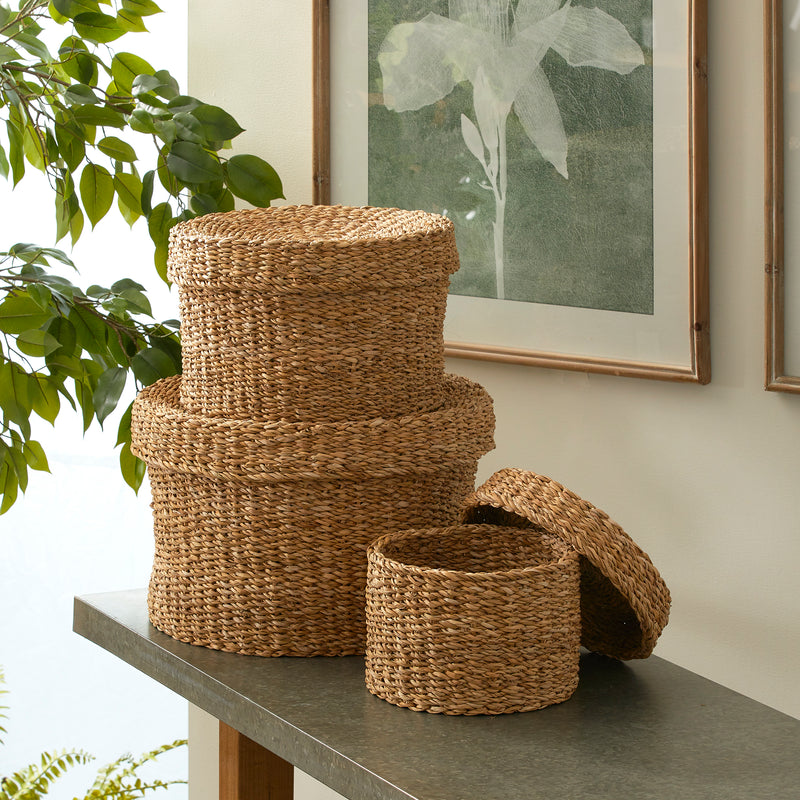 NAPA Home & Garden, SEAGRASS ROUND LIDDED BASKETS, SET OF 3,N2SG07