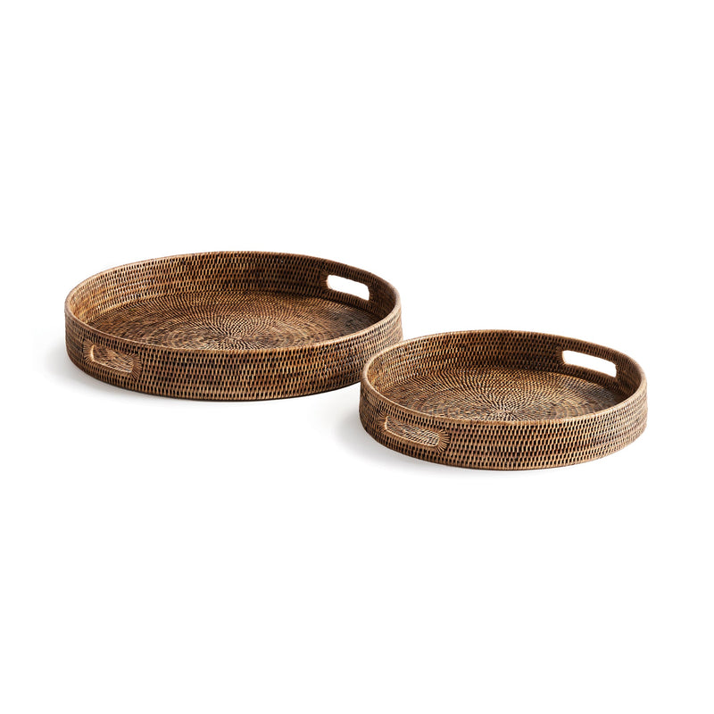 NAPA Home & Garden, BURMA RATTAN ROUND OTTOMAN TRAYS, SET OF 2