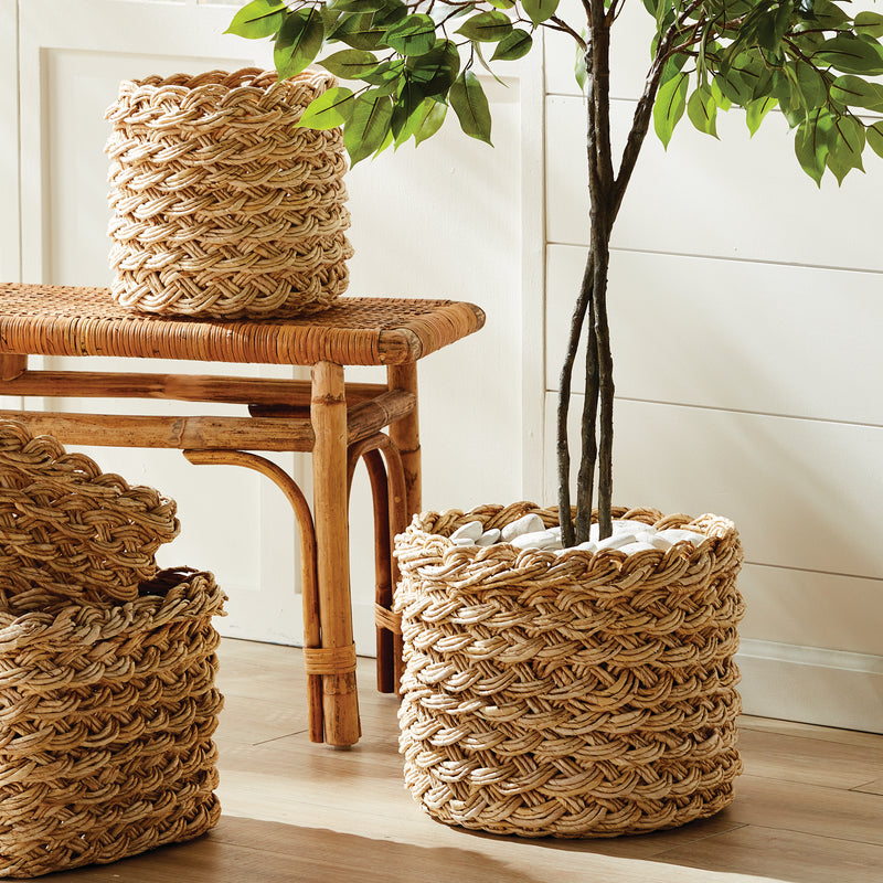 NAPA Home & Garden, ABACA FRENCH BRAID STORAGE BASKETS ROUND, SET OF 2,N5TD17