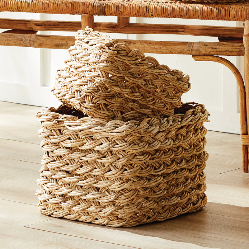 NAPA Home & Garden, ABACA FRENCH BRAID STORAGE BASKETS SQUARE, SET OF 2,N5TD18