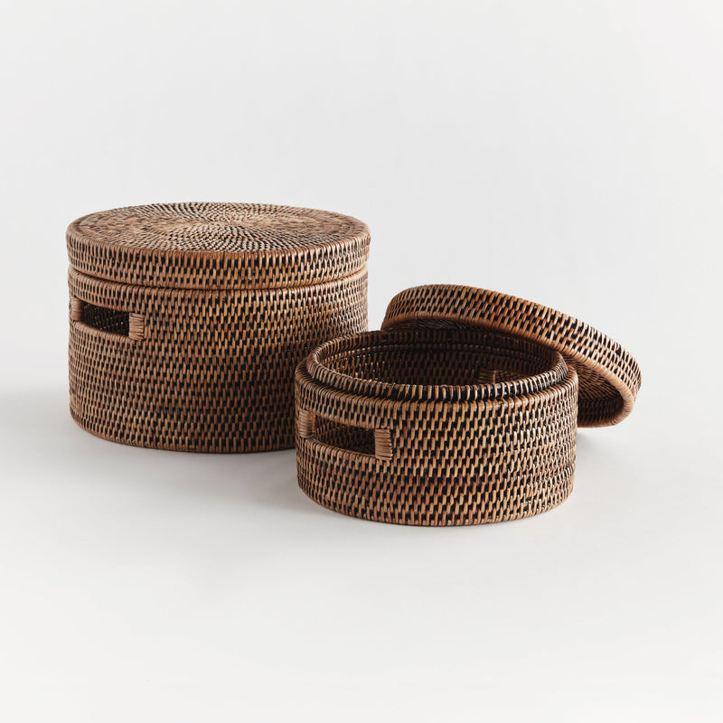 NAPA Home & Garden, BURMA RATTAN ROUND LIDDED BOXES, SET OF 2
