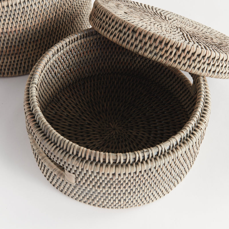 NAPA Home & Garden, BURMA RATTAN ROUND LIDDED BOXES, SET OF 2