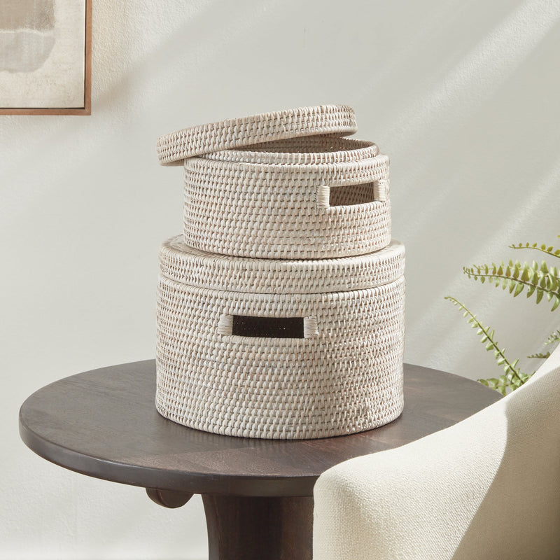 NAPA Home & Garden, BURMA RATTAN ROUND LIDDED BOXES, SET OF 2