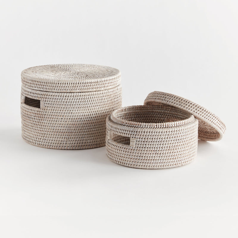 NAPA Home & Garden, BURMA RATTAN ROUND LIDDED BOXES, SET OF 2