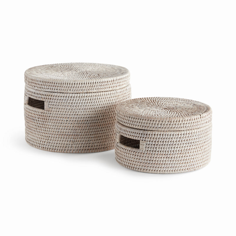 NAPA Home & Garden, BURMA RATTAN ROUND LIDDED BOXES, SET OF 2,N5TN10WH