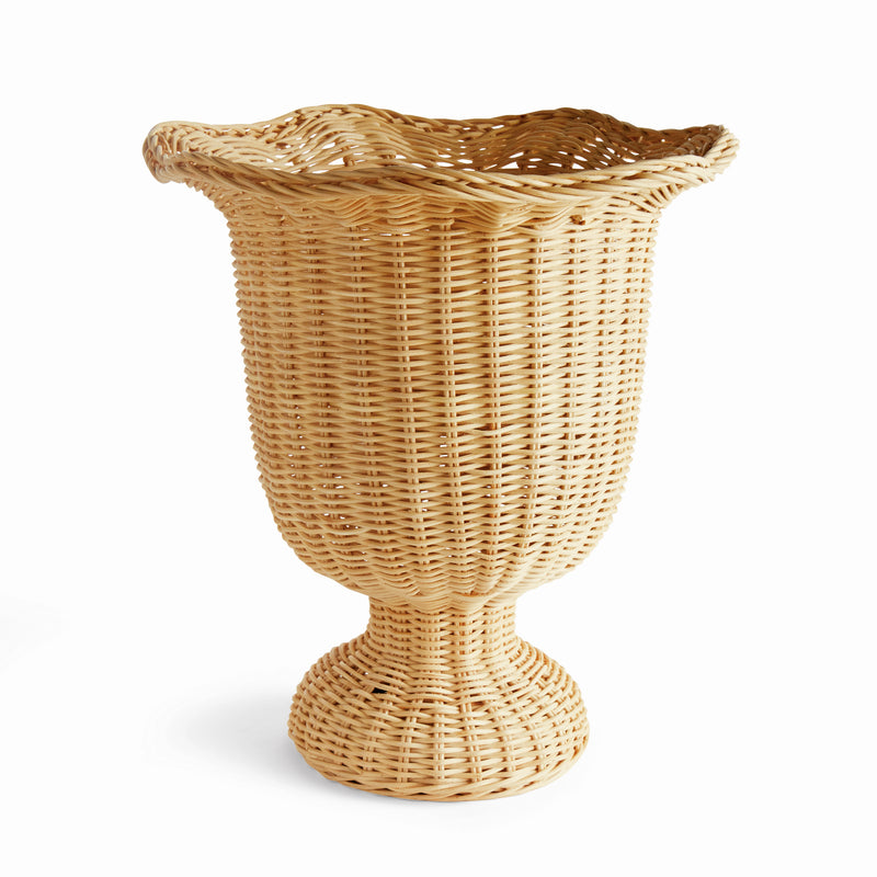 MYRA RATTAN SCALLOPED EDGE FOOTED URN