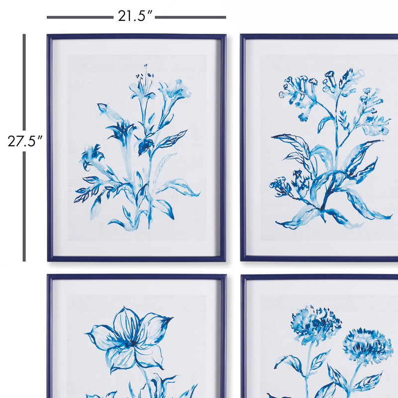 NAPA Home & Garden, INDIGO WATERCOLOR BOTANICAL PRINTS, SET OF 4,NH405