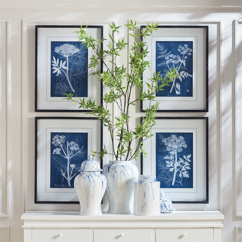 Napa Home Garden, CYANOTYPE QUEEN ANNES LACE PRINTS ,SET OF 4,nnh520