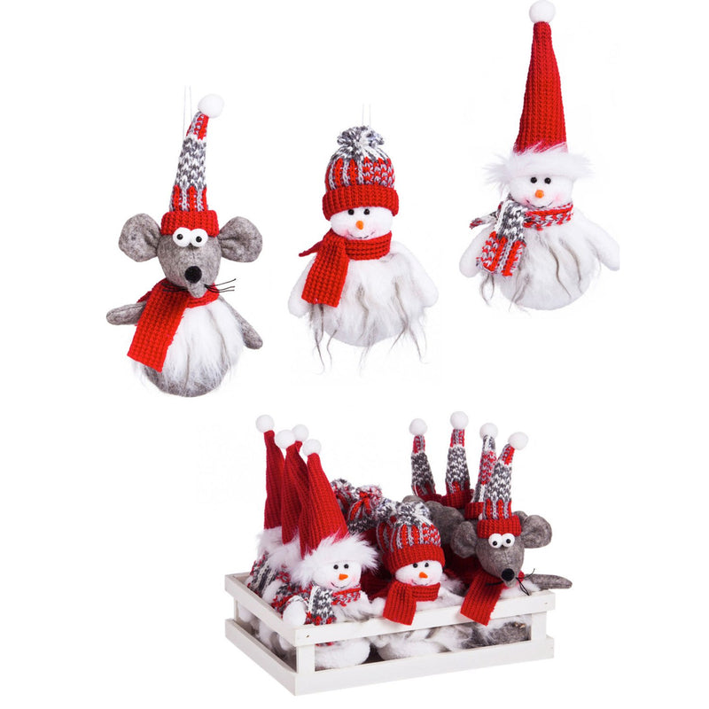 Winter Characters Plush Ornament in Crate, 3 designs 12pcs,p1344102