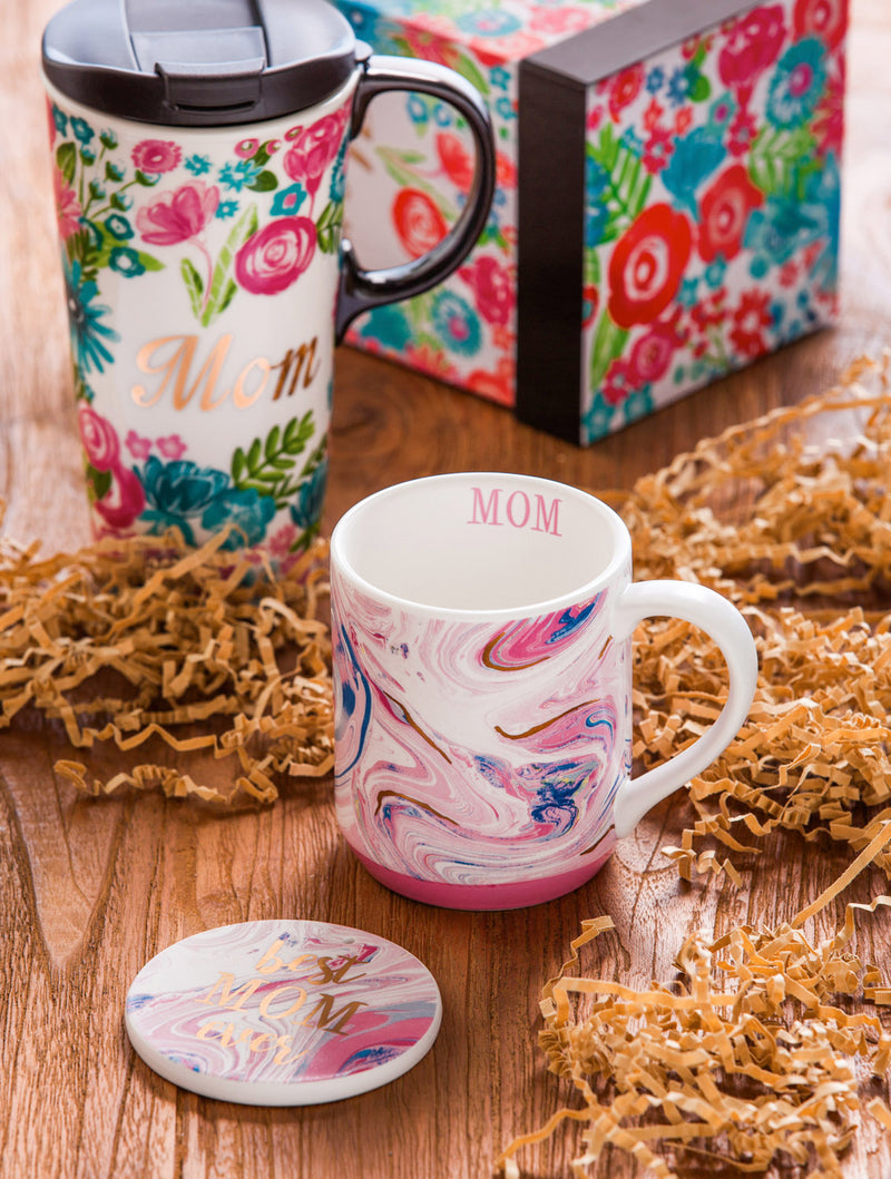 Ceramic Cup w/ Ornament/Coaster Gift Set, 10 oz., Mom,p2712001