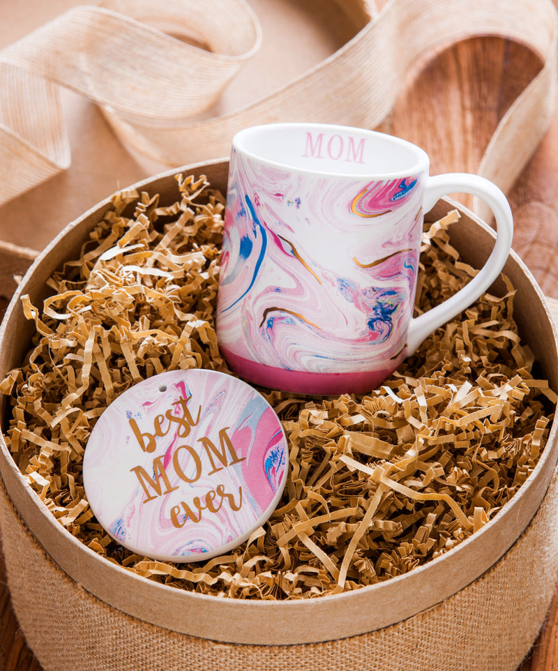 Ceramic Cup w/ Ornament/Coaster Gift Set, 10 oz., Mom,p2712001