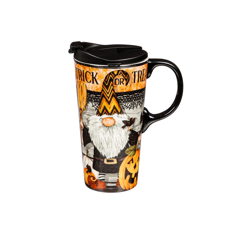 Ceramic Perfect Travel Cup and Puzzle Gift Set, 17oz, w/ Box, Trick Or Treat Gnome