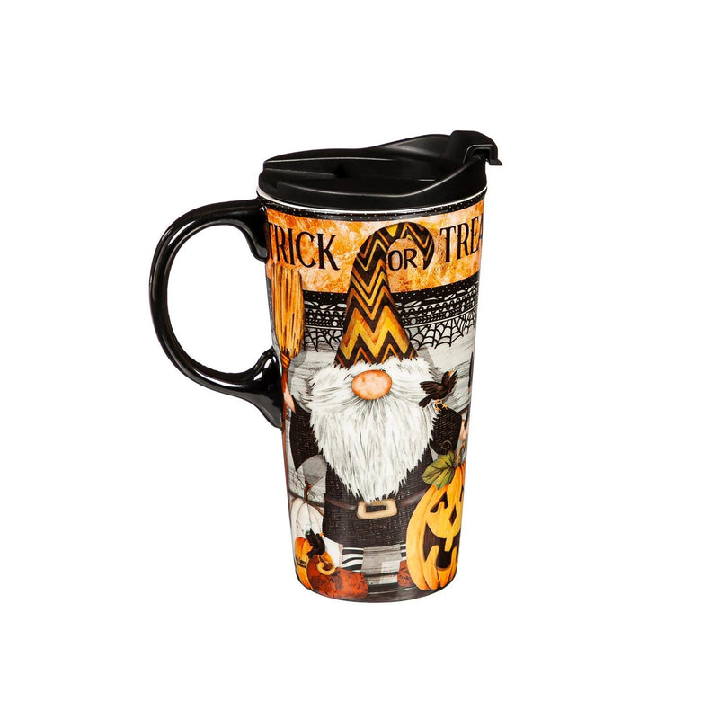Ceramic Perfect Travel Cup and Puzzle Gift Set, 17oz, w/ Box, Trick Or Treat Gnome