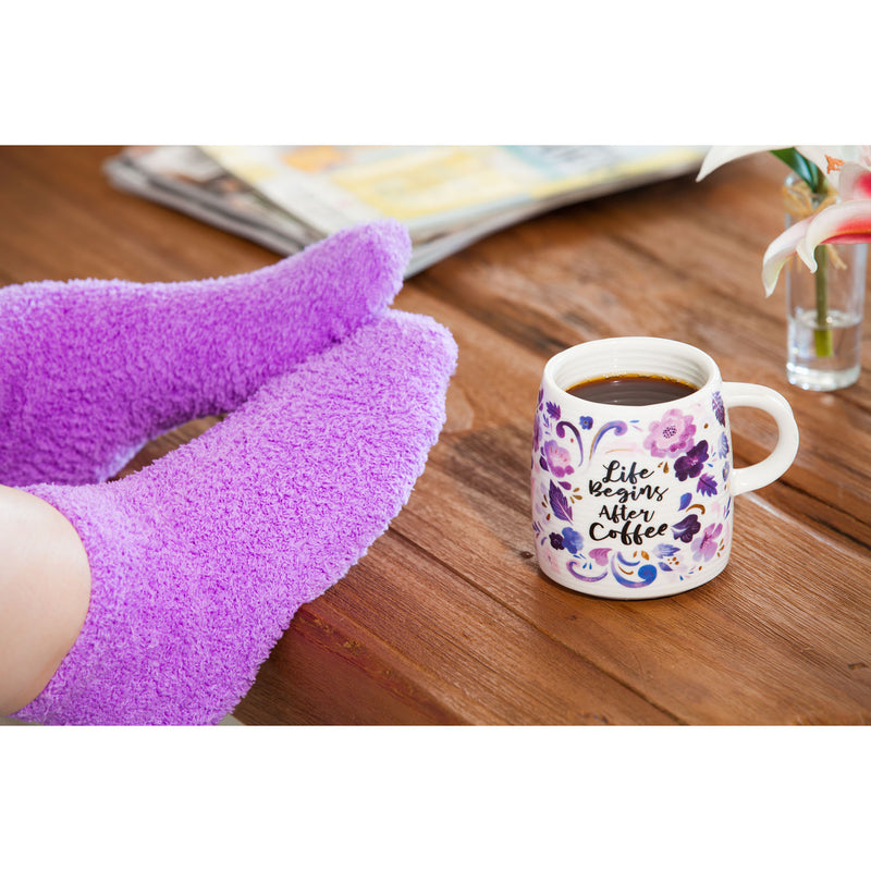 Ceramic Cup and Sock Gift set, 12 OZ, Life Begins after Coffee,p2978002