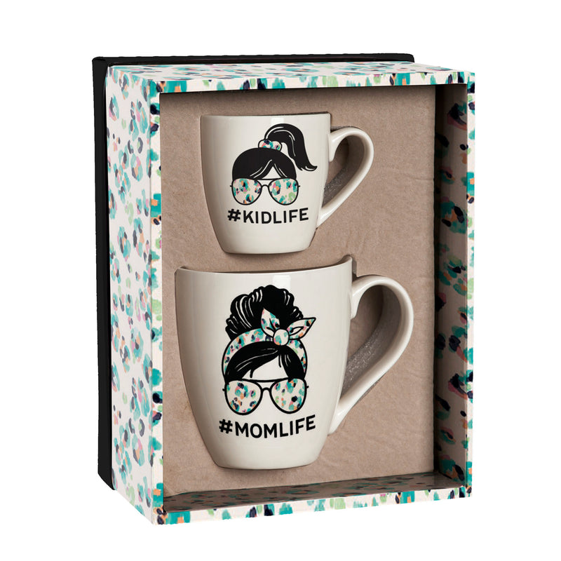 Mommy and Me Ceramic Cup Gift Set, 17 oz. & 7 oz,  Mom Life/Kid Life