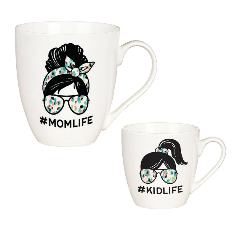 Mommy and Me Ceramic Cup Gift Set, 17 oz. & 7 oz,  Mom Life/Kid Life