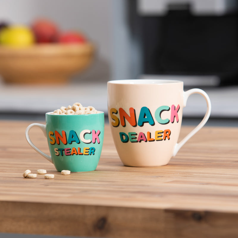 Mommy and Me Ceramic Cup Giftset, 17oz. & 7oz., Snack Dealer/Snack Stealer
