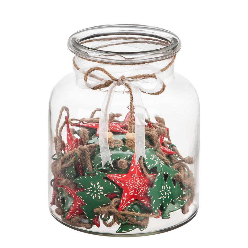 Metal Ornaments in Jar, Star/Tree, 2 Designs, 40 of each, 80 pcs total