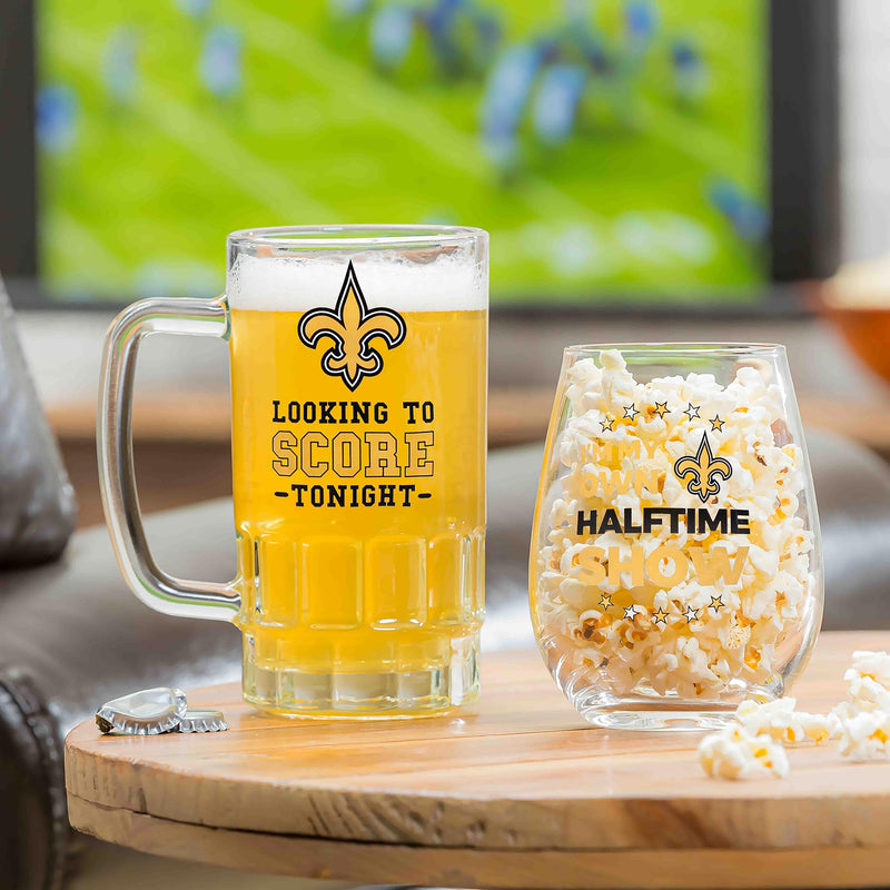 New Orleans Saints, Stemless 17OZ Wine & Beer 16 OZ  Gift Set