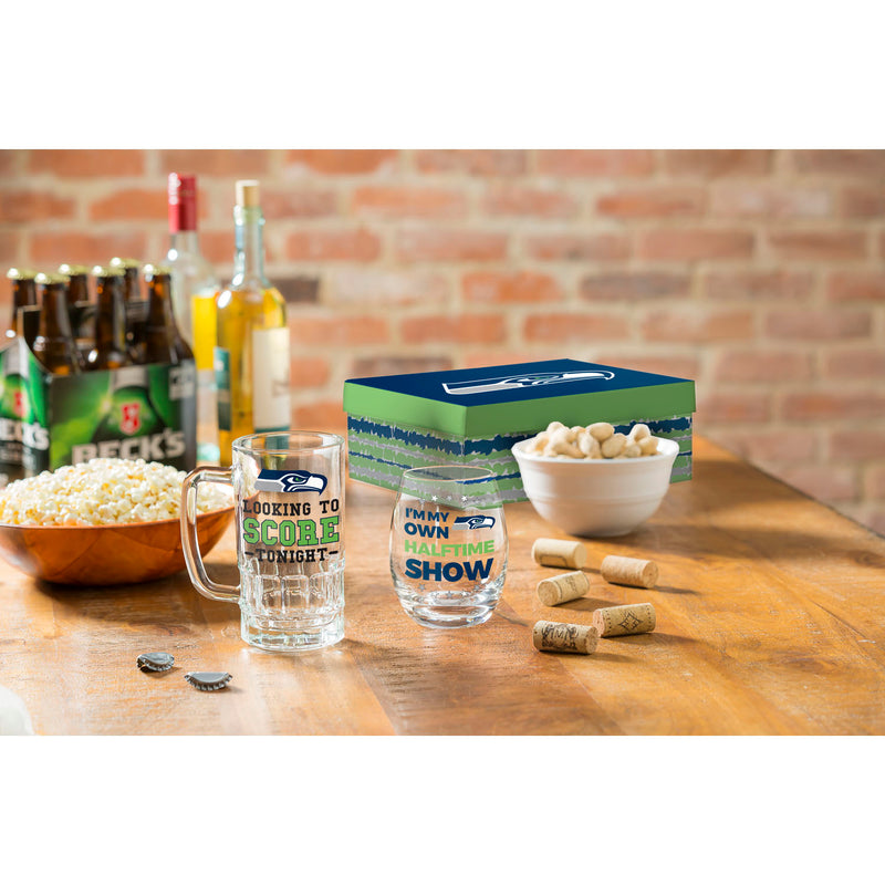 Seattle Seahawks, Stemless 17OZ Wine & Beer 16 OZ  Gift Set