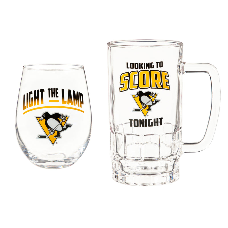 Stemless 17OZ Glass & Tankard 16OZ Gift Set, Pittsburgh Penguins