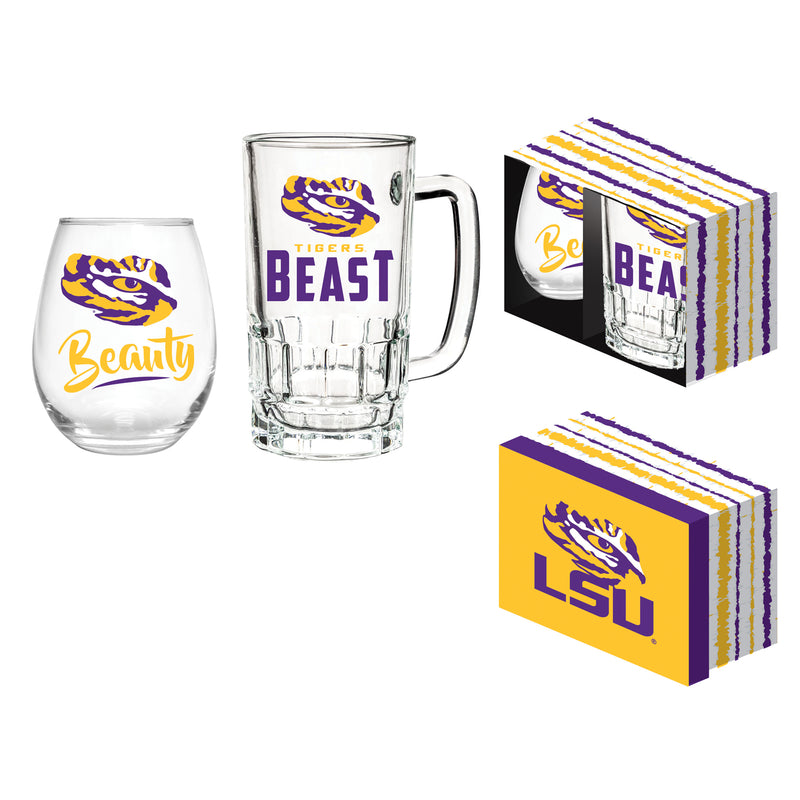 Louisiana State University, Stemless 17OZ Glass & Tankard 16OZ Gift Set