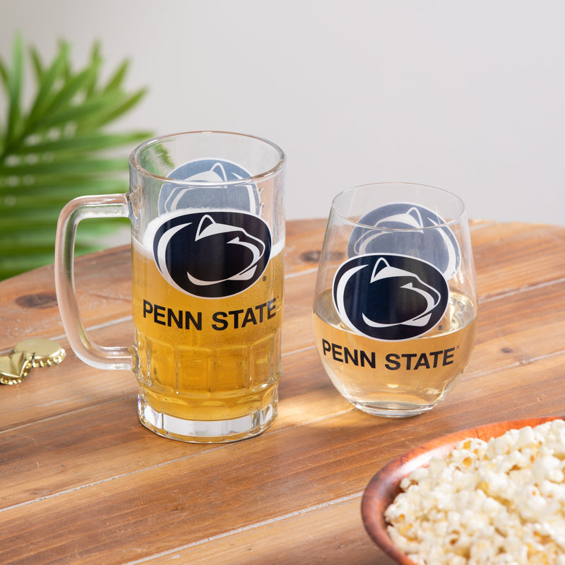 Evergreen Home Accents,Penn State, Stemless 17OZ Glass & Tankard 16OZ Gift Set,5.4x3.4x6.2 Inches