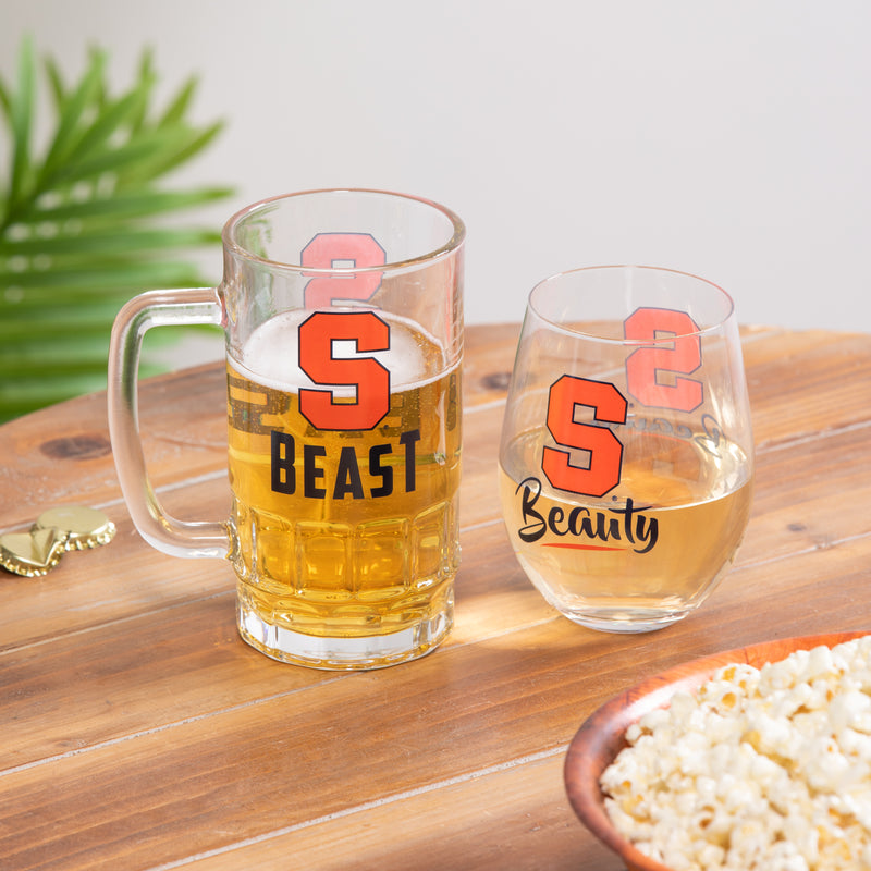 Evergreen Home Accents,Syracuse University, Stemless 17OZ Glass & Tankard 16OZ Gift Set,5.4x3.4x6.2 Inches