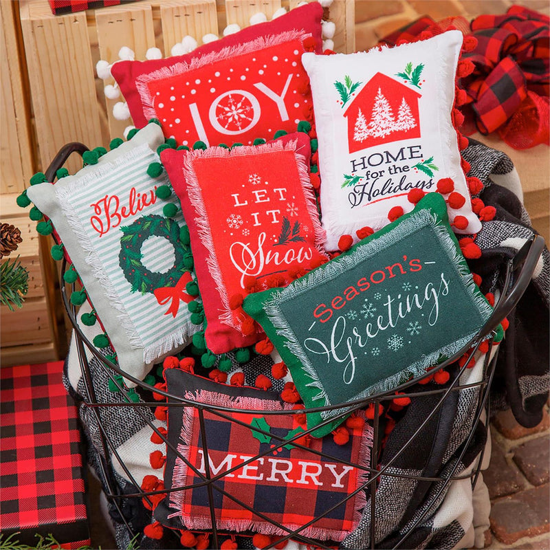 Holiday Sentiment Mini Pillows, including 6 styles, 3 of each, 18 Piece Total