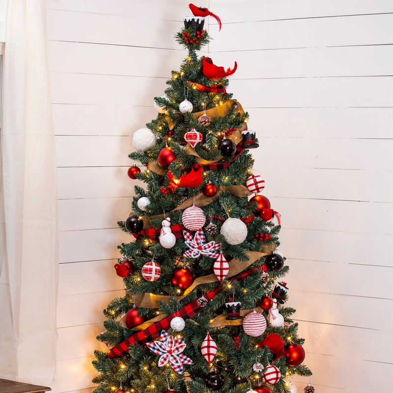 7.5' Tree with 250 LED Lights and 140 Ornaments and Storage Bag, Classic Cardinal,p4010004