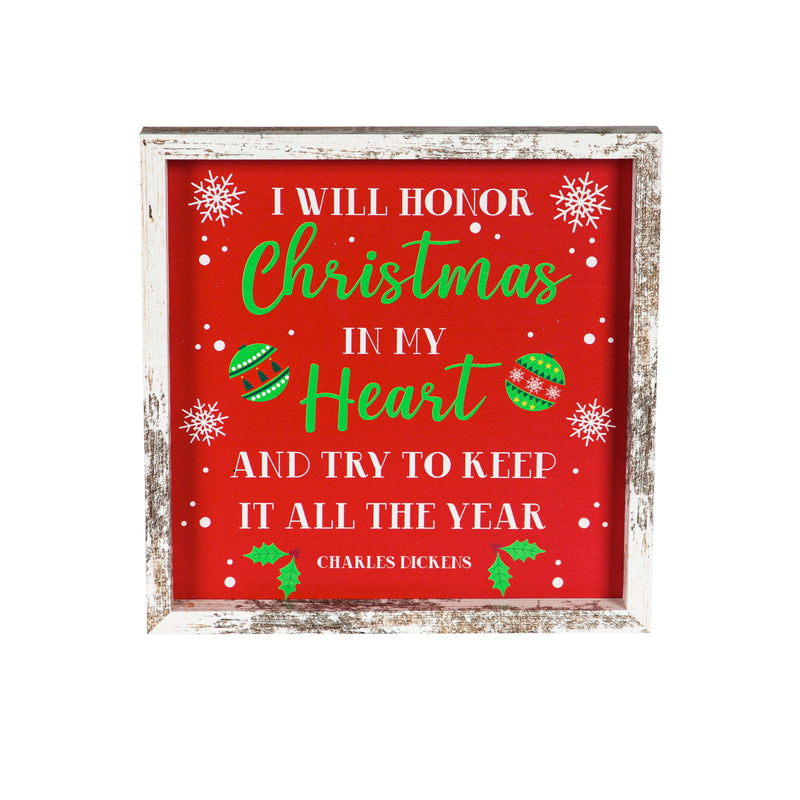 10" H x 10" L Indoor Framed "Christmas Sayings" Wood Wall Art, Asst of 4