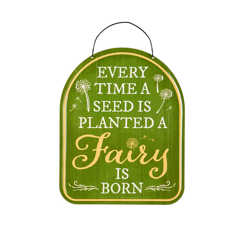 Evergreen Garden Accents,Printed Metal Hanging Fairy Garden Sign,10x0.13x8 Inches